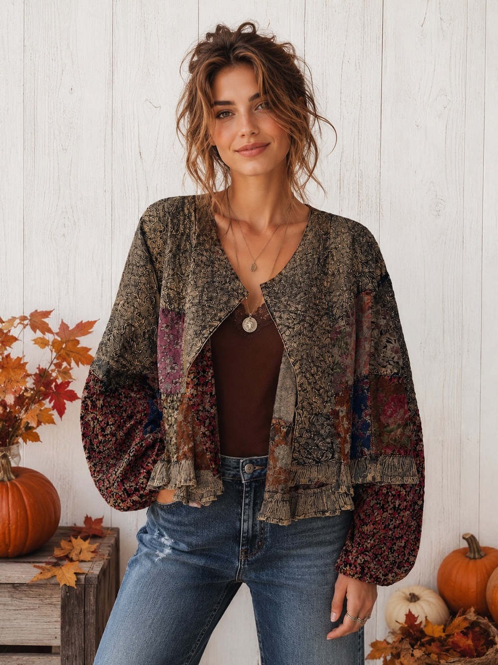 Young Threads Bolero Cardigan Jacket - Patchwork Floral Ruffle - NWT